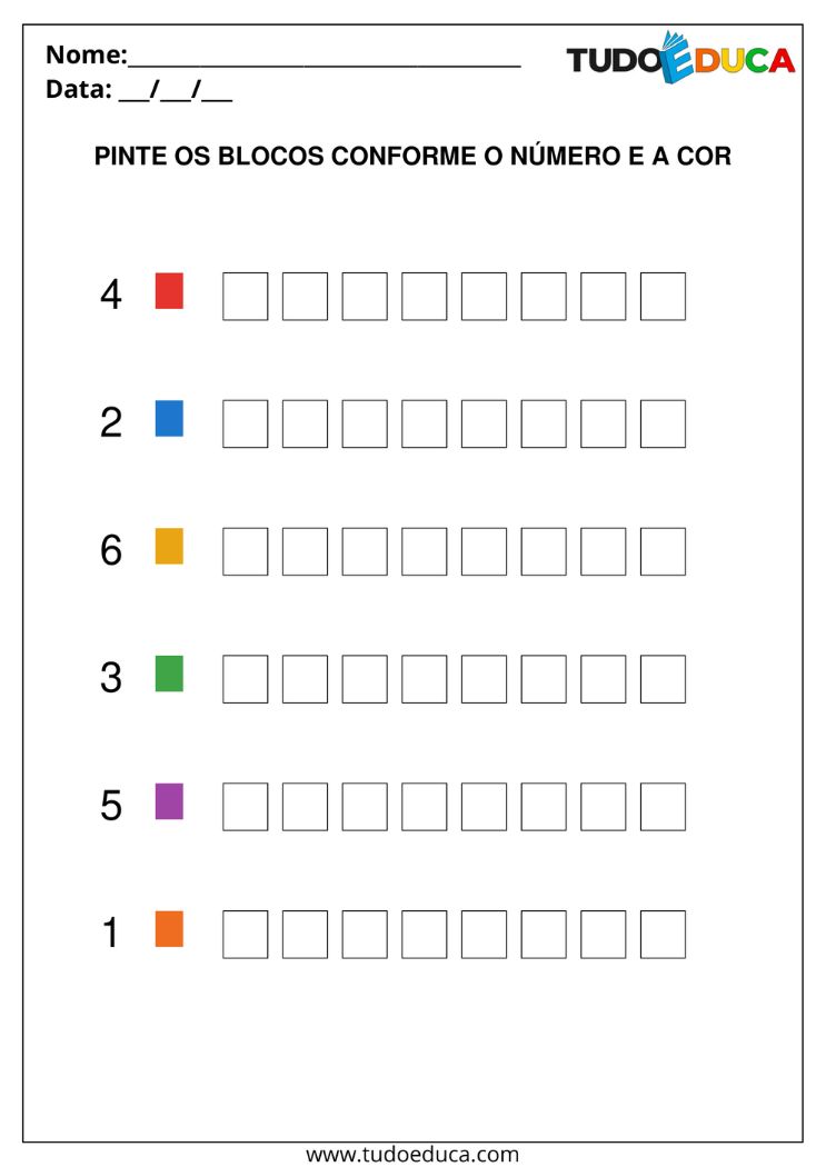 Atividade de Números e pintura de quantidade para Deficiência Intelectual