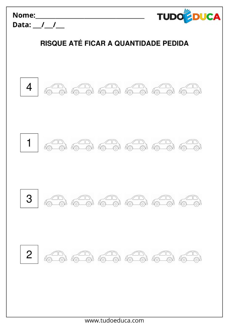 Atividade de Números para Deficiência Intelectual risque os carrinhos