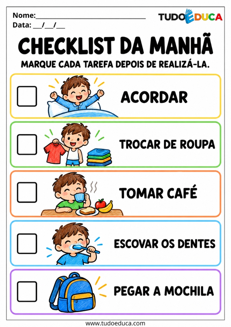 Atividade de Organização da Rotina da manhã para TDAH