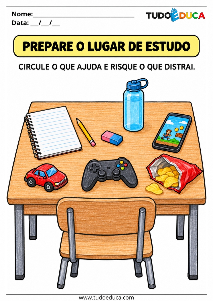 Atividade de Organização da Rotina do local de estudo para TDAH