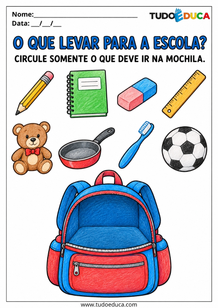 Atividade de Organização da Rotina para TDAH o que vai para a escola