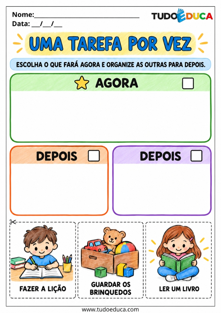 Atividade de Organização da Rotina sequencia de tarefas para TDAH