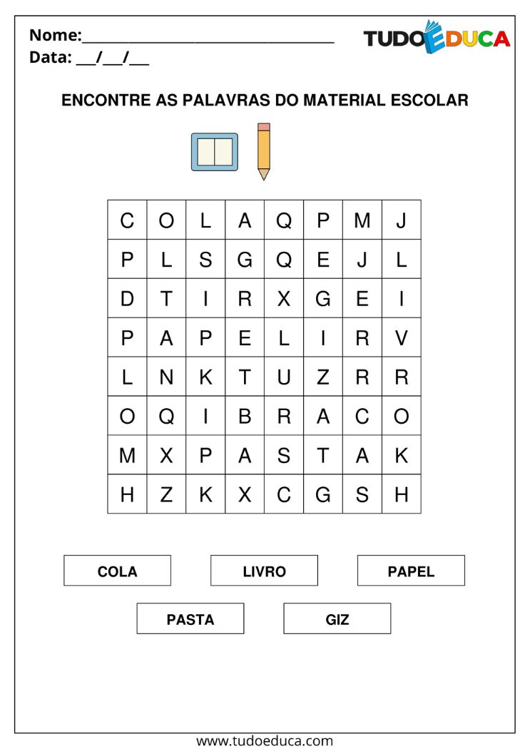 Atividade de Percepção Visual para AEE com caça palavras