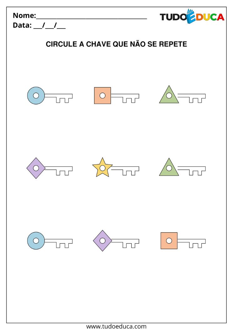 Atividade de Percepção Visual para AEE encontre o objeto diferente