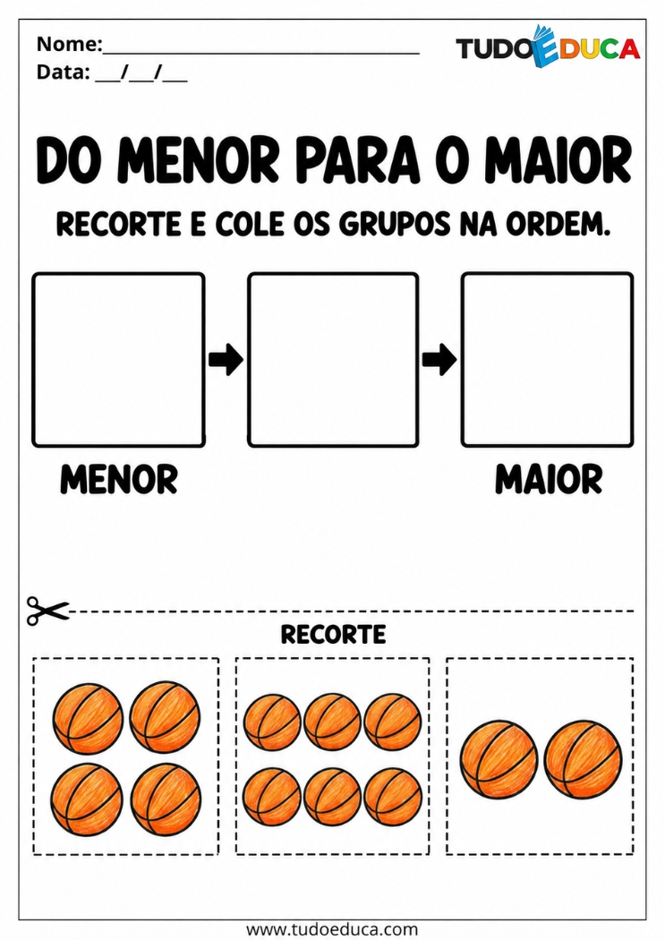 Atividade de Quantidades cole do menor para o maior para Deficiência Intelectual