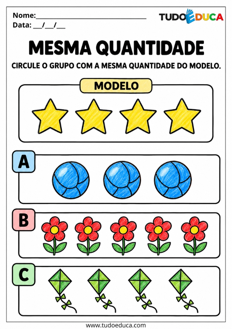 Atividade de Quantidades marque o grupo de mesma quantidade para Deficiência Intelectual