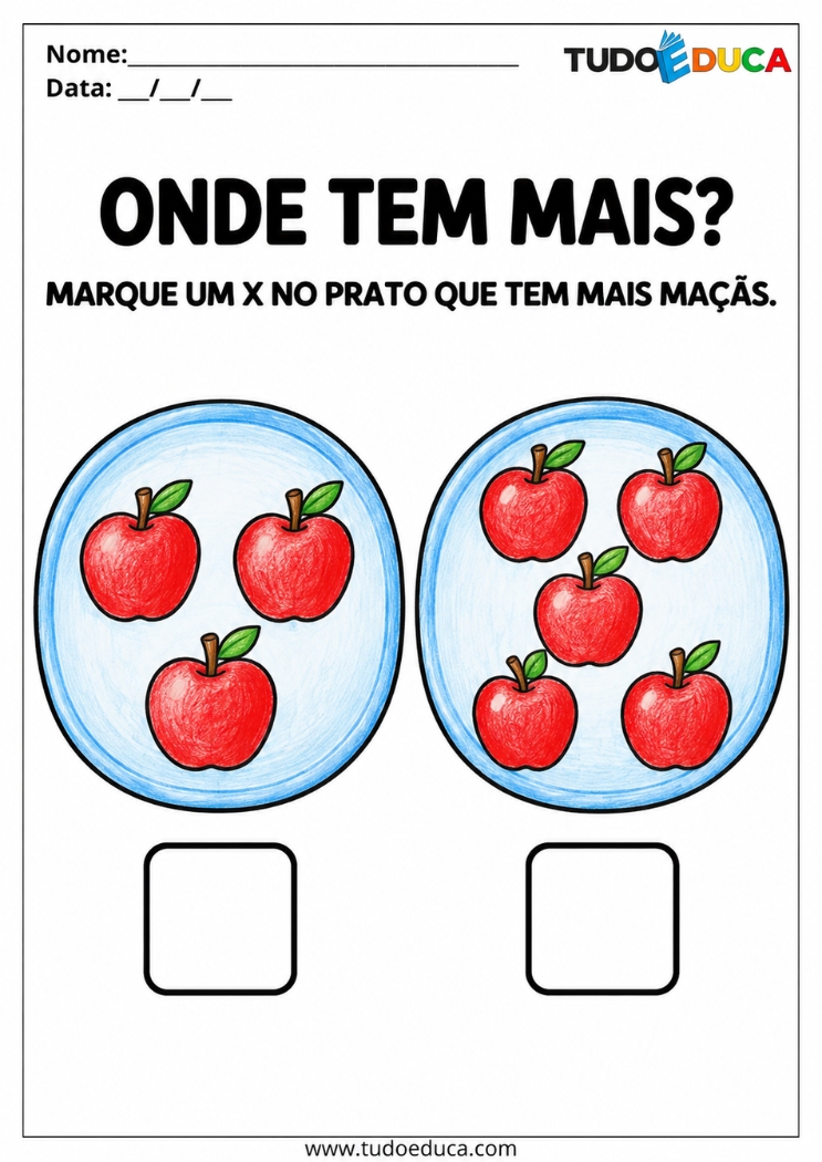 Atividade de Quantidades marque o que tem mais para Deficiência Intelectual