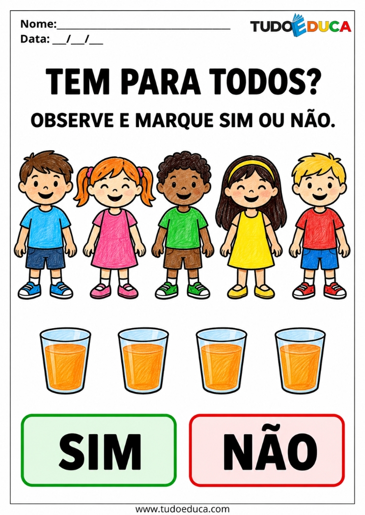 Atividade de Quantidades observe se tem para todos para Deficiência Intelectual