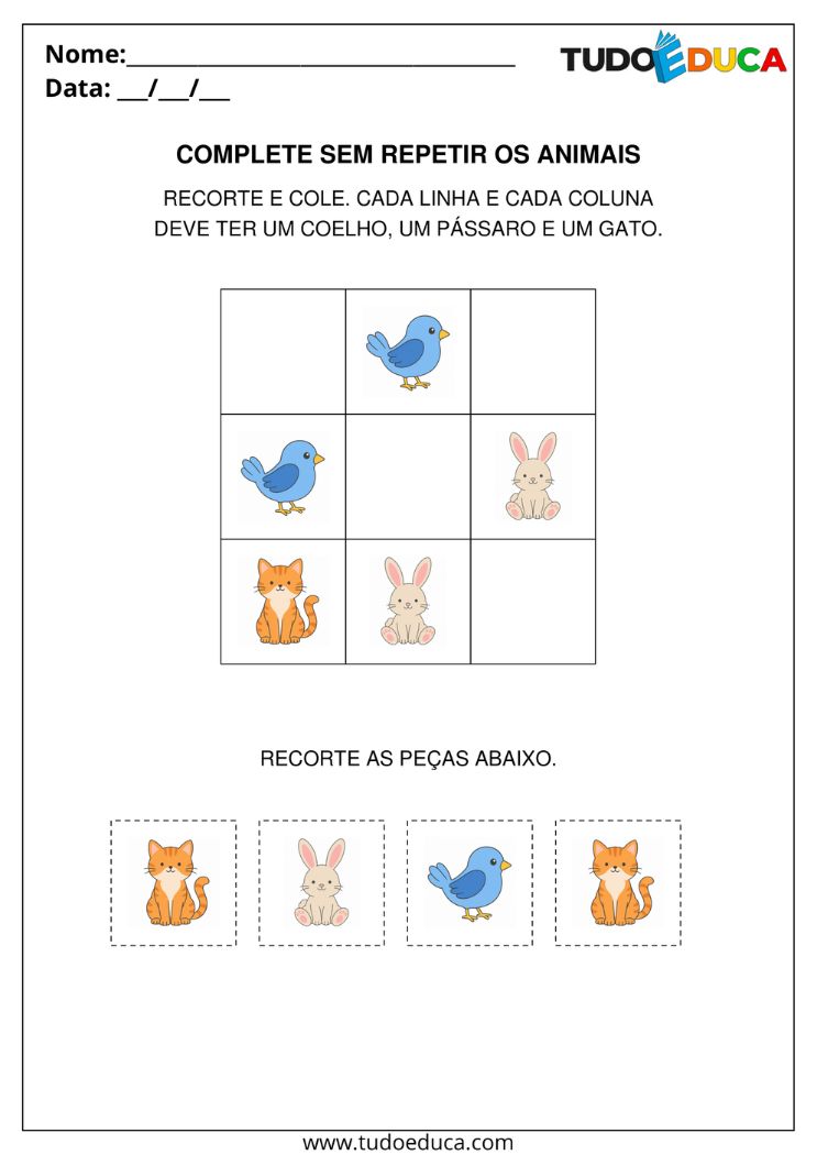 Atividade de Raciocínio Lógico para AEE com animais