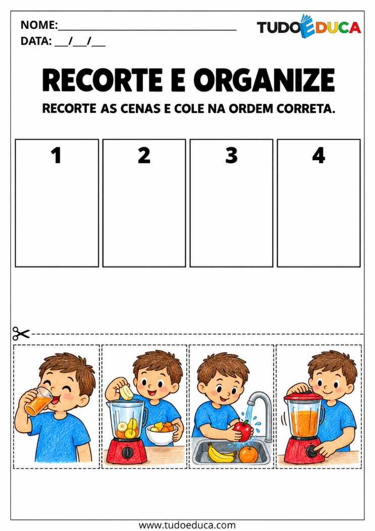 Atividade de Sequência Lógica com recorte e cole para Deficiência Intelectual