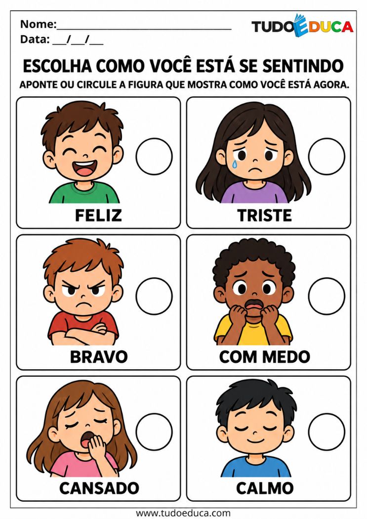 Atividade para Autismo Não Verbal com emoções para Imprimir