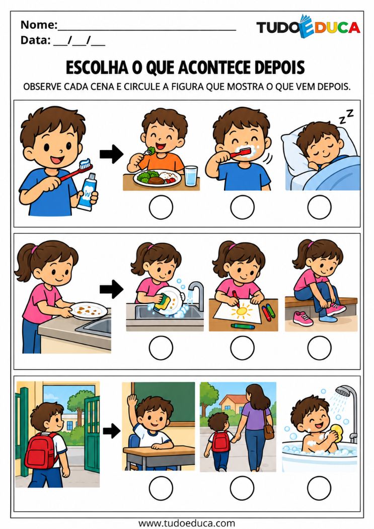 Atividade para Autismo Não Verbal com previsão de acontecimentos para Imprimir
