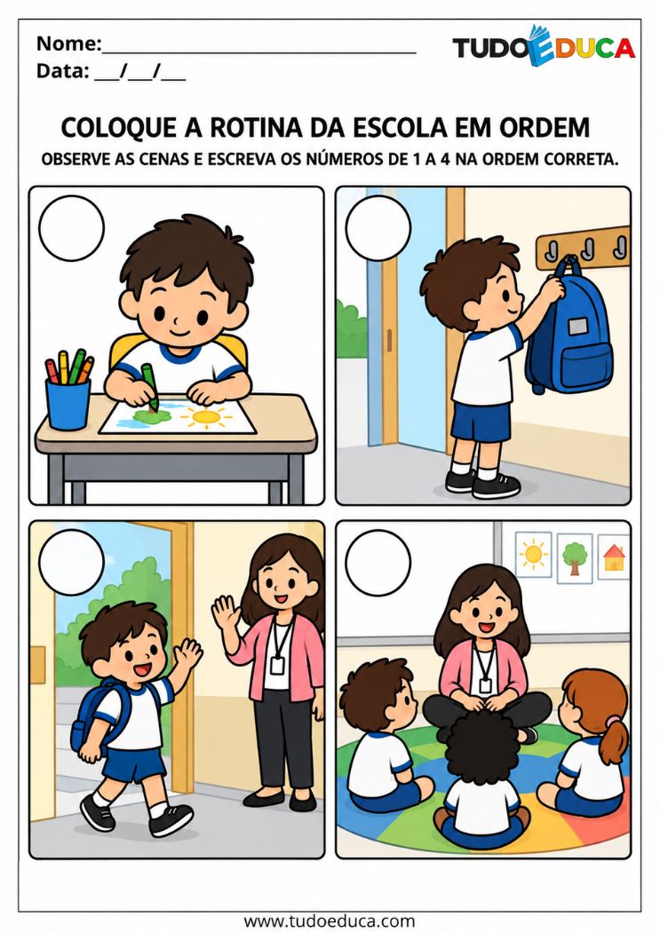 Atividade para Autismo Não Verbal com rotina escolar para Imprimir