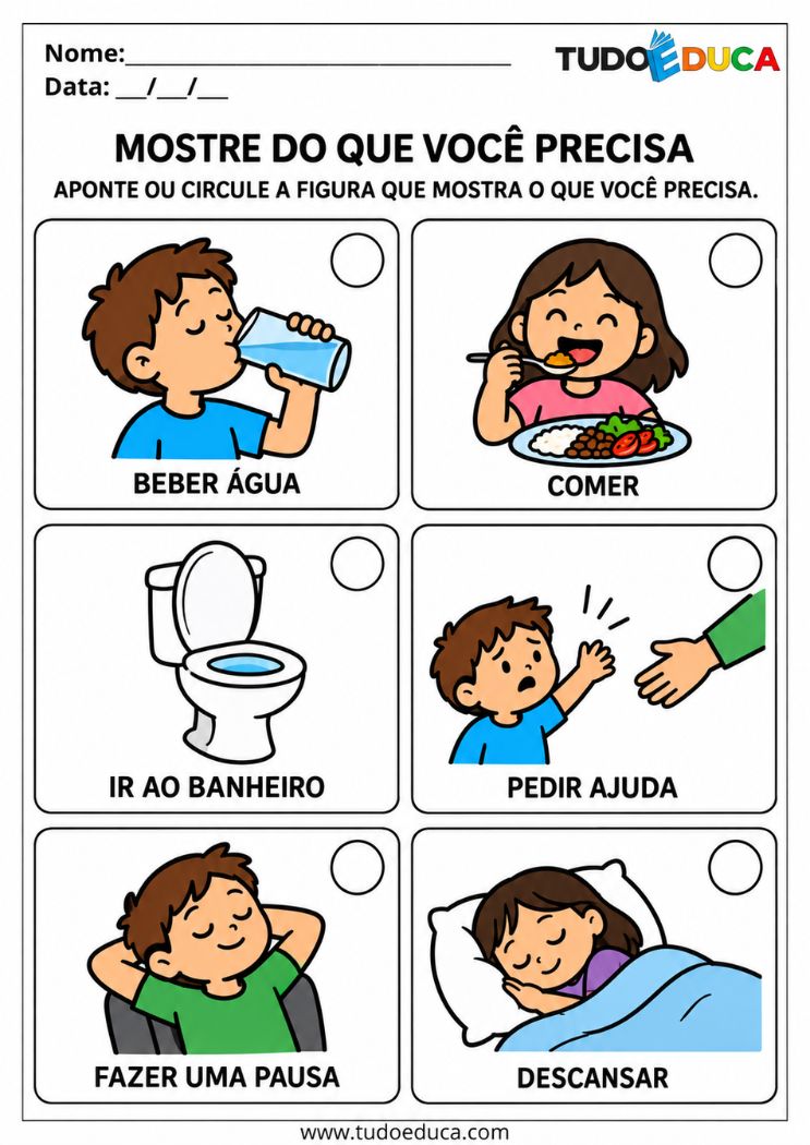 Atividade para Autismo Não Verbal para expressar necessidades para Imprimir