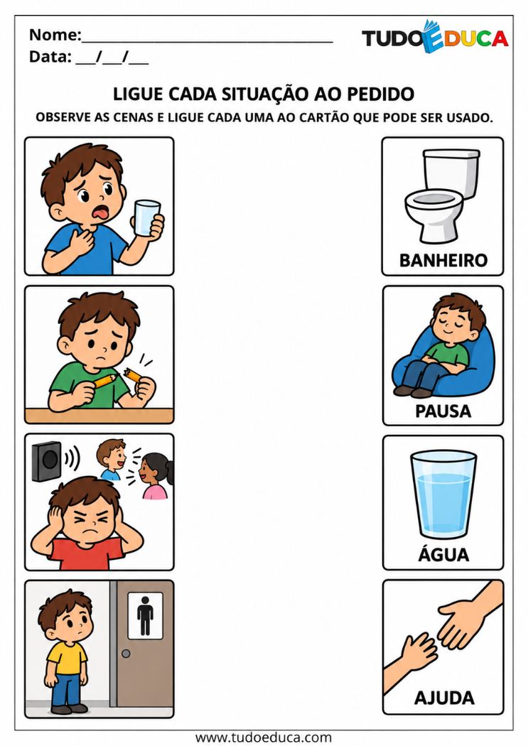 Atividade para Autismo Não Verbal para ligar os acontecimentos para Imprimir
